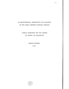 An Architectural Description and Analysis of the Early Western Caluioan Temples Thesis Submitted Por the Degree Op Doctor Op