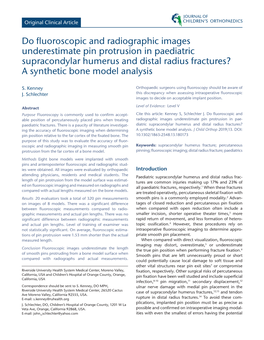 Do Fluoroscopic and Radiographic Images Underestimate Pin Protrusion in Paediatric Supracondylar Humerus and Distal Radius Fractures? a Synthetic Bone Model Analysis