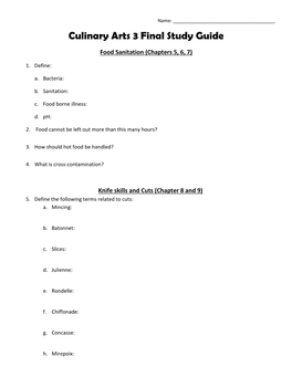 Culinary Arts 3 Final Study Guide