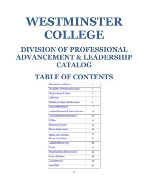 Division of Professional Advancement & Leadership Catalog Table of Contents