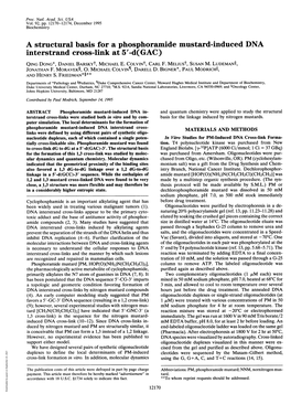 A Structural Basis for a Phosphoramide Mustard-Induced DNA Interstrand Cross-Link at 5'-D(GAC) QING DONG*, DANIEL Barskyt, MICHAEL E