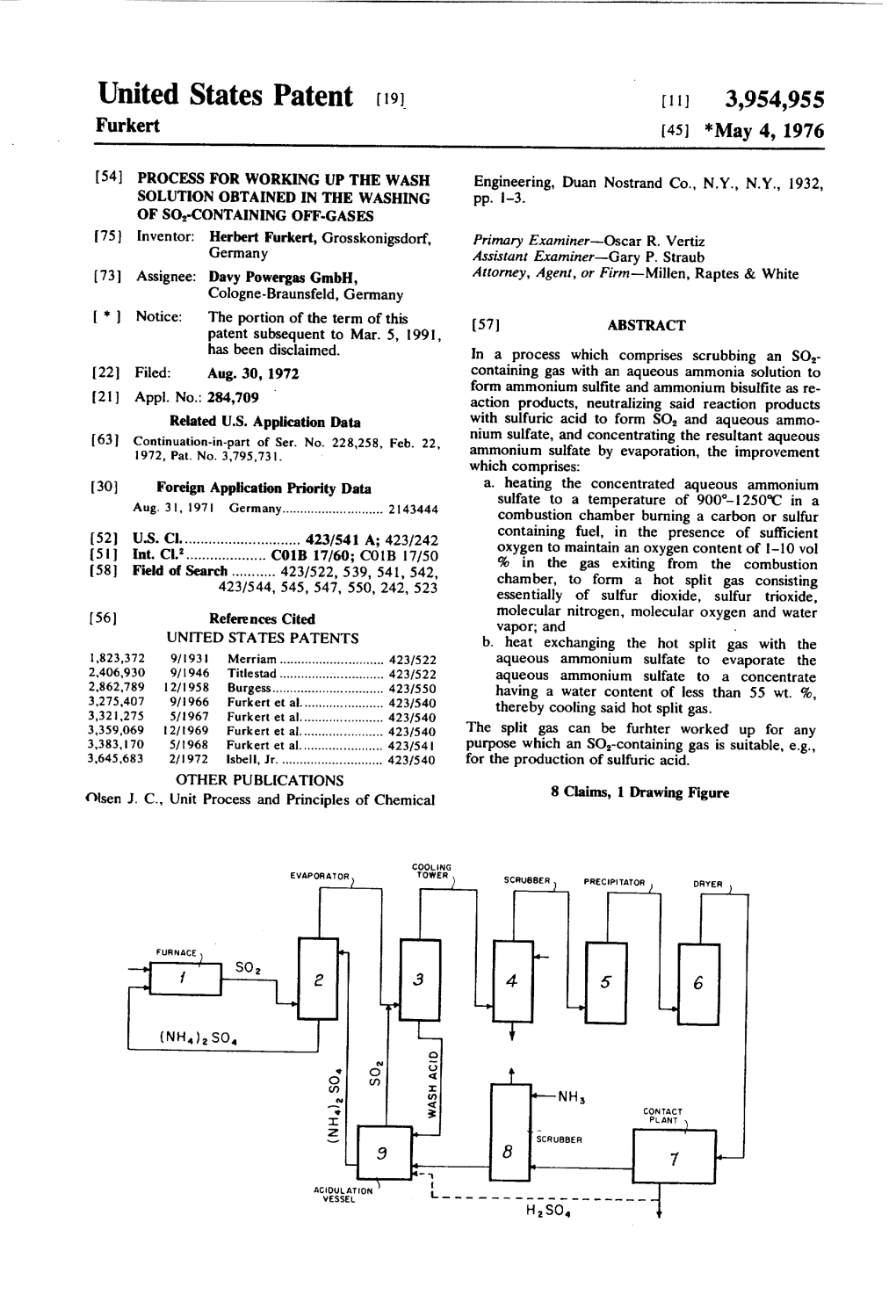 United States Patent (19) (11 3,954,955 Furkert (45) *May 4, 1976