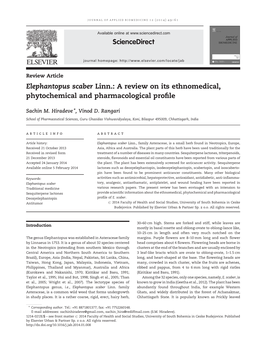 Elephantopus Scaber Linn.: a Review on Its Ethnomedical, Phytochemical and Pharmacological Proﬁle