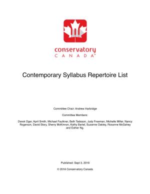 Conservatory Canada Contemporary Idioms Repertoire List