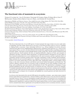 The Functional Roles of Mammals in Ecosystems