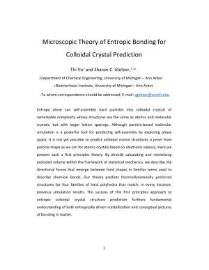 Microscopic Theory of Entropic Bonding for Colloidal Crystal Prediction