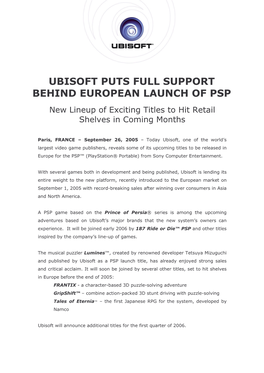 Ubisoft Puts Full Support Behind European Launch of Psp