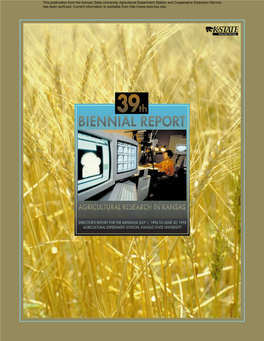 39Th Biennial Report: Agricultural Research in Kansas