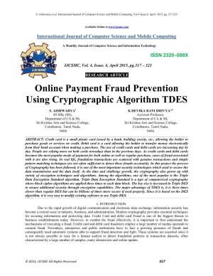 Online Payment Fraud Prevention Using Cryptographic Algorithm TDES