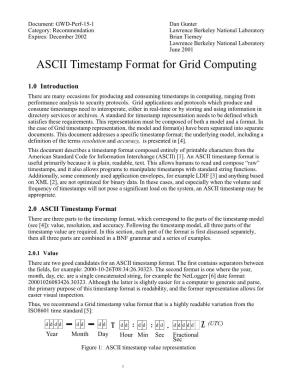 ASCII Timestamp Format for Grid Computing