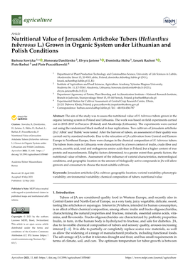 Nutritional Value of Jerusalem Artichoke Tubers (Helianthus Tuberosus L.) Grown in Organic System Under Lithuanian and Polish Conditions