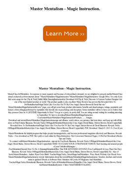 Master Mentalism - Magic Instruction