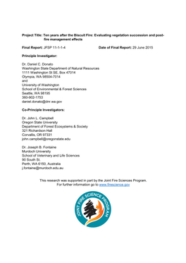 Ten Years After the Biscuit Fire: Evaluating Vegetation Succession and Post- Fire Management Effects