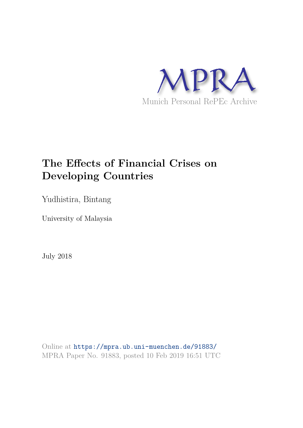 The Effects of Financial Crises on Developing Countries