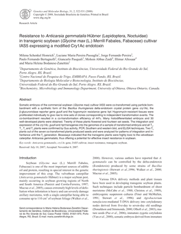 Resistance to Anticarsia Gemmatalis Hübner (Lepidoptera, Noctuidae) In