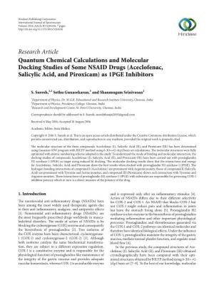 Quantum Chemical Calculations and Molecular Docking Studies of Some NSAID Drugs (Aceclofenac, Salicylic Acid, and Piroxicam) As 1PGE Inhibitors