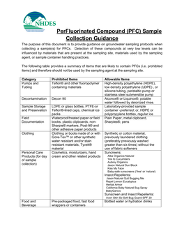 Perfluorinated Compound (PFC) Sample Collection Guidance