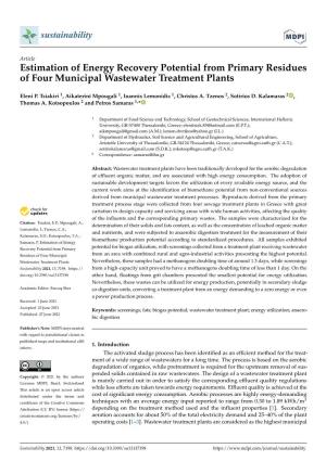 Estimation of Energy Recovery Potential from Primary Residues of Four Municipal Wastewater Treatment Plants