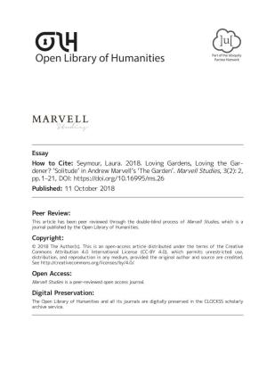 View: This Article Has Been Peer Reviewed Through the Double-Blind Process of Marvell Studies, Which Is a ­Journal Published by the Open Library of Humanities