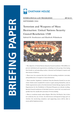 Terrorism and Weapons of Mass Destruction: United Nations Security Council Resolution 1540 Gabriel H
