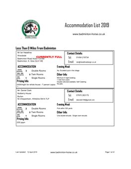 Accommodation List 2019
