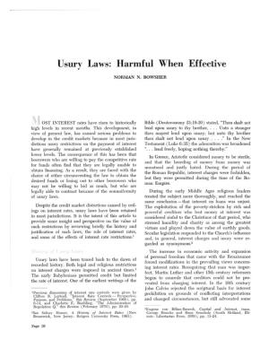 Usury Laws: Harmful When Effective
