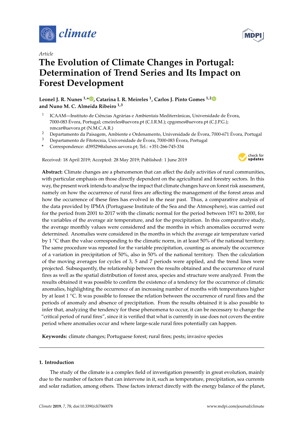 The Evolution of Climate Changes in Portugal: Determination of Trend Series and Its Impact on Forest Development