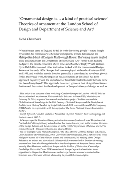 Ornamental Design Is… a Kind of Practical Science’ Theories of Ornament at the London School of Design and Department of Science and Art1