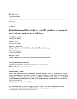 Eating Habits and Lifestyle During Covid-19 Lockdown in the United Arab Emirates: a Cross-Sectional Study