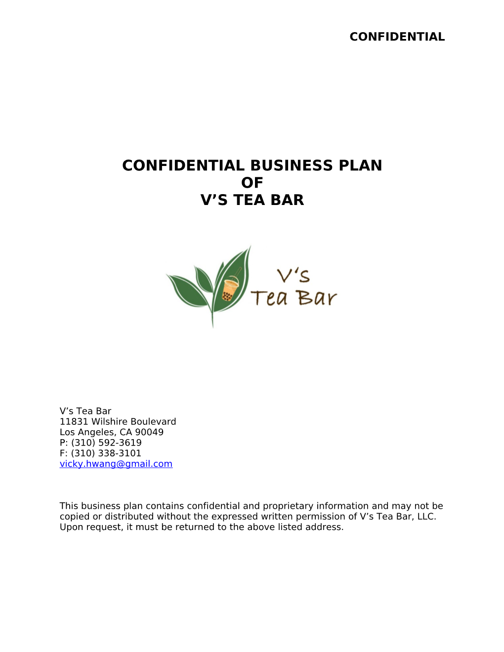 Confidential Business Plan of V's Tea