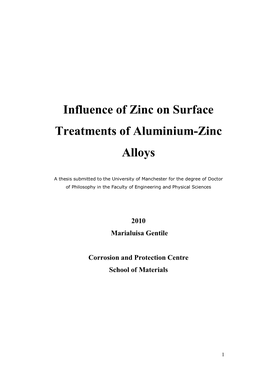 Influence of Zinc on Surface Treatments of Aluminium-Zinc Alloys