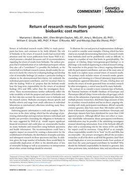 Return of Research Results from Genomic Biobanks: Cost Matters
