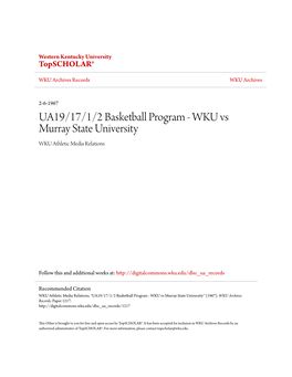 UA19/17/1/2 Basketball Program - WKU Vs Murray State University WKU Athletic Media Relations