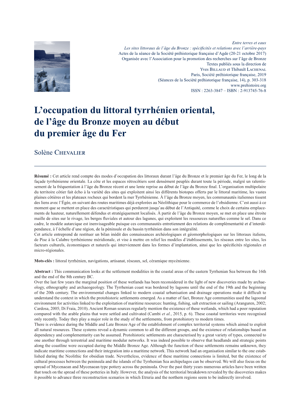 L'occupation Du Littoral Tyrrhénien Oriental, De L'âge Du Bronze Moyen