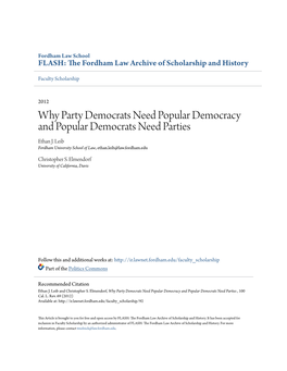 Why Party Democrats Need Popular Democracy and Popular Democrats Need Parties Ethan J