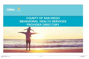 County of San Diego Behavioral Health Services Provider Directory
