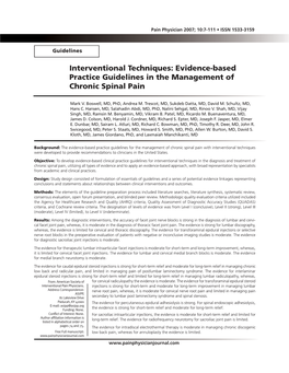 Interventional Techniques: Evidence-Based Practice Guidelines in the Management of Chronic Spinal Pain