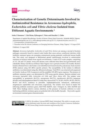 Characterization of Genetic Determinants Involved in Antimicrobial Resistance in Aeromonas Hydrophila, Escherichia Coli and Vibr