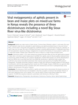 Viral Metagenomics of Aphids Present in Bean and Maize Plots on Mixed
