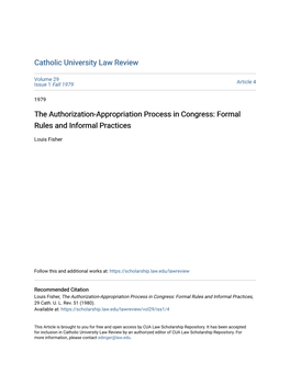 The Authorization-Appropriation Process in Congress: Formal Rules and Informal Practices