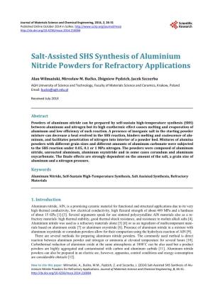 Salt-Assisted SHS Synthesis of Aluminium Nitride Powders for Refractory Applications