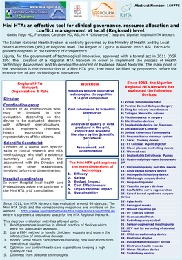 Italy and Ligurian Regional HTA Network Abstract Number: 169775