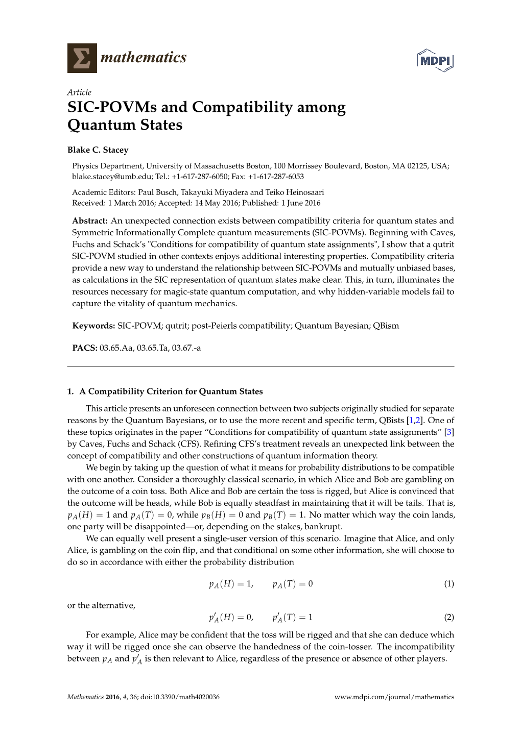 SIC-Povms and Compatibility Among Quantum States