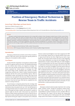 Position of Emergency Medical Technician in Rescue Team in Traffic Accidents