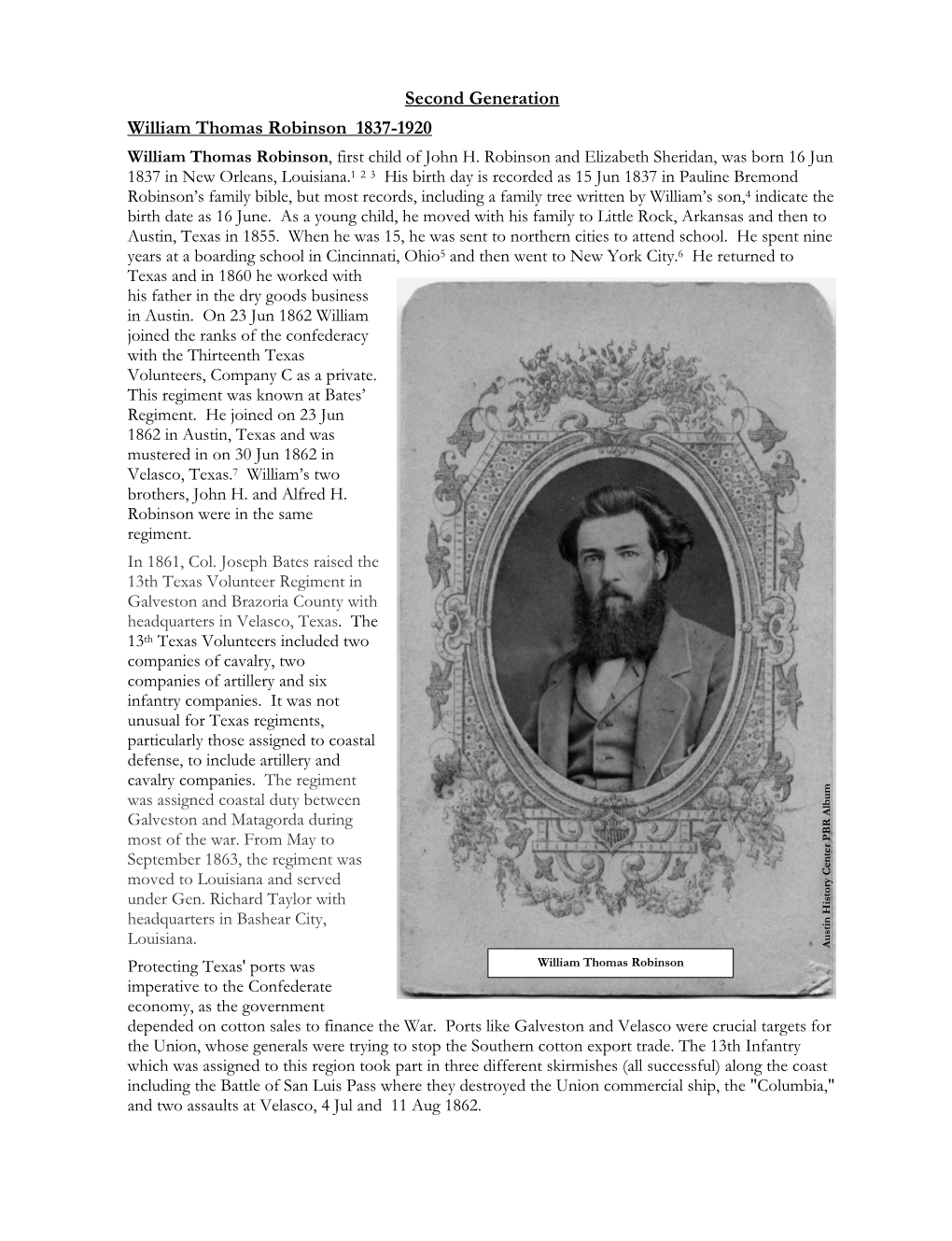 Second Generation William Thomas Robinson 1837-1920 William Thomas Robinson, First Child of John H