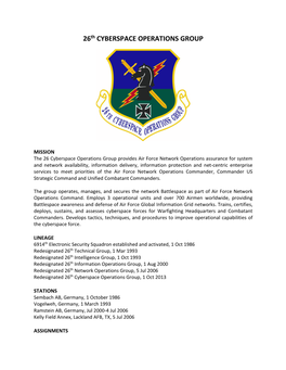 26Th CYBERSPACE OPERATIONS GROUP