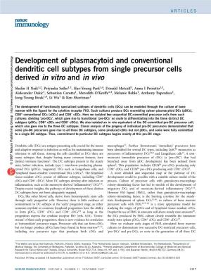 Development of Plasmacytoid and Conventional Dendritic Cell Subtypes from Single Precursor Cells Derived in Vitro and in Vivo
