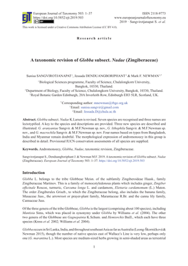 A Taxonomic Revision of Globba Subsect. Nudae (Zingiberaceae)