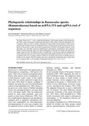 Phylogenetic Relationships in Ranunculus Species (Ranunculaceae) Based on Nrdna ITS and Cpdna Trnl-F Sequences