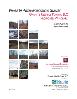 Phase Ia Archaeological Survey Granite Reliable Power, Llc Proposed Windpark